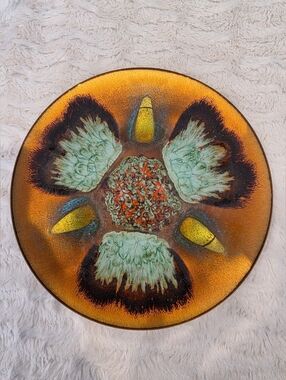 Edwards Star Enamel On Copper Plate for Gump's  San Francisco California 8in.